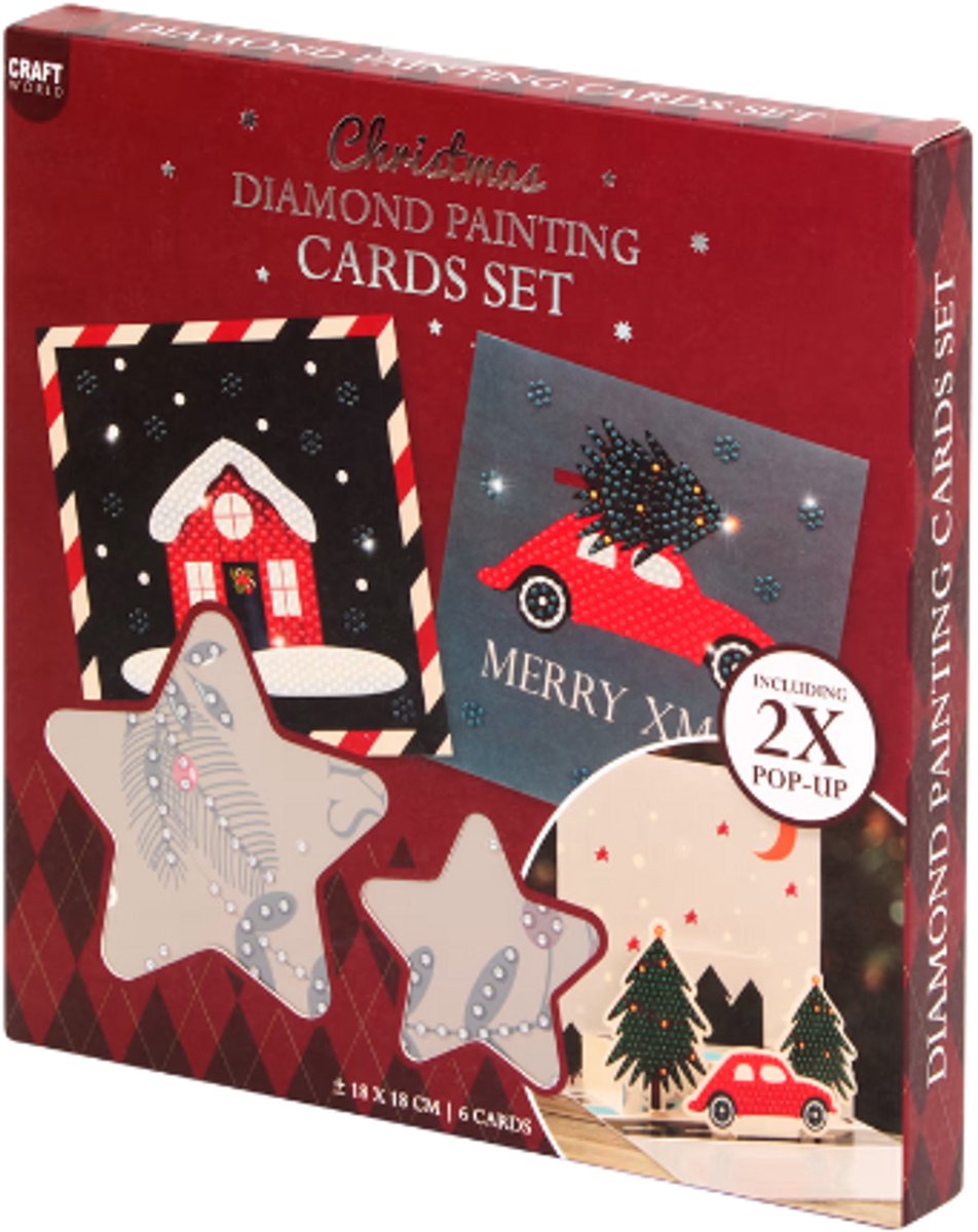 Diamond Painting Kerstkaarten - Kerstwensen | Set van 6 - 4 Normale & 2 Pop-up Kaarten | DIY Kerst Knutselset met Steentjes & Pennetje